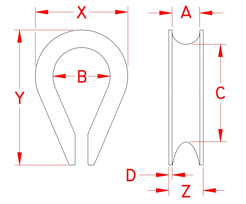 Stainless Steel Standard Thimble, S0124-0003, S0124-0004, S0124-0005, S0124-0007, S0124-0008, S0124-0010, S0124-0013, S0124-0016, Line Drawing